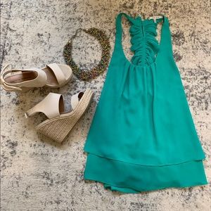 Green Racerback Top with Ruffles